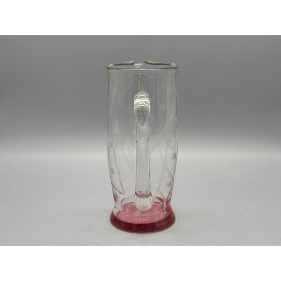 Vintage Mid Century Modern Pink Base Etched Cocktail Pitcher - Picture 4 of 8